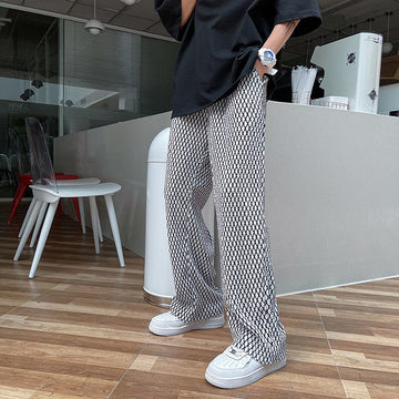 S-5XL Pleated Pants Men Fashion Casual Plaid Pants Men Streetwear Korean Loose Straight Ice Silk Pants Mens Plus Size Trousers aidase-shop